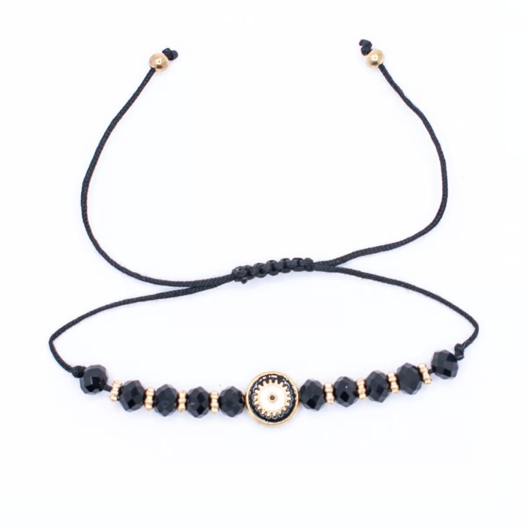 Alláhovo oko (Evil Eye) - černý náramek se shamballa zapínáním AL9