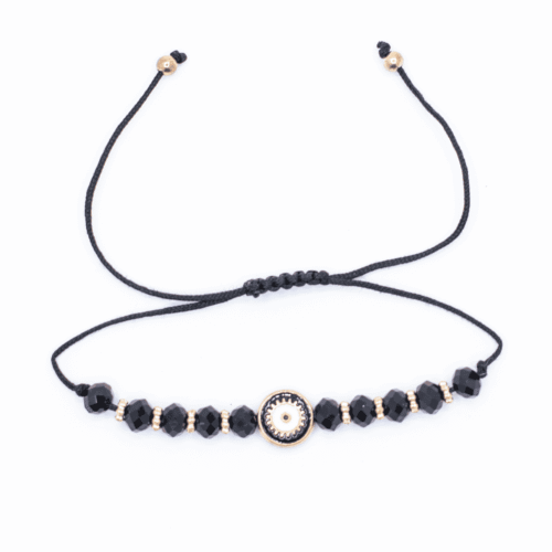 Alláhovo oko (Evil Eye) - černý náramek se shamballa zapínáním AL9