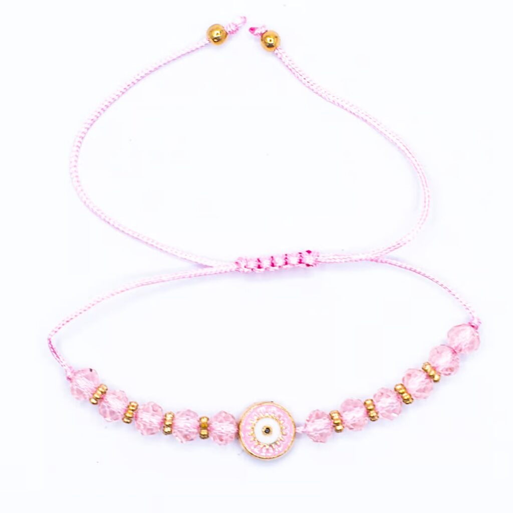Alláhovo oko (Evil Eye) - růžový náramek se shamballa zapínáním AL11