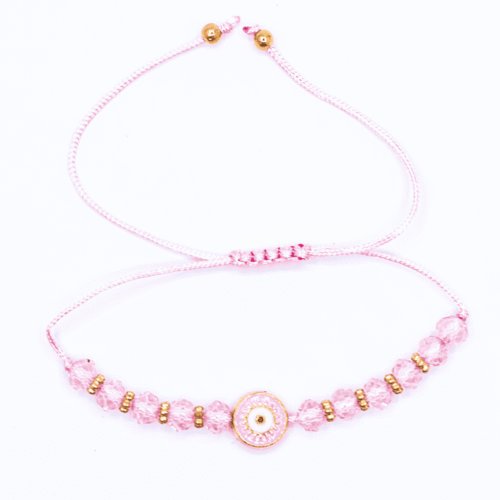 Alláhovo oko (Evil Eye) - růžový náramek se shamballa zapínáním AL11