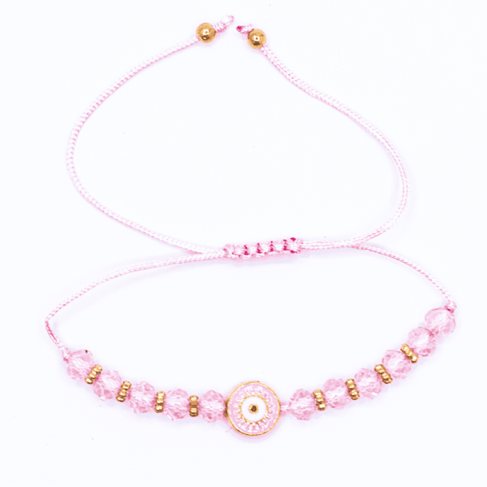 Alláhovo oko (Evil Eye) - růžový náramek se shamballa zapínáním AL11