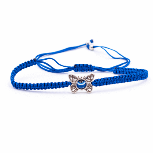 Alláhovo oko (Evil Eye) - motýl - modrý náramek se shamballa zapínáním AL17