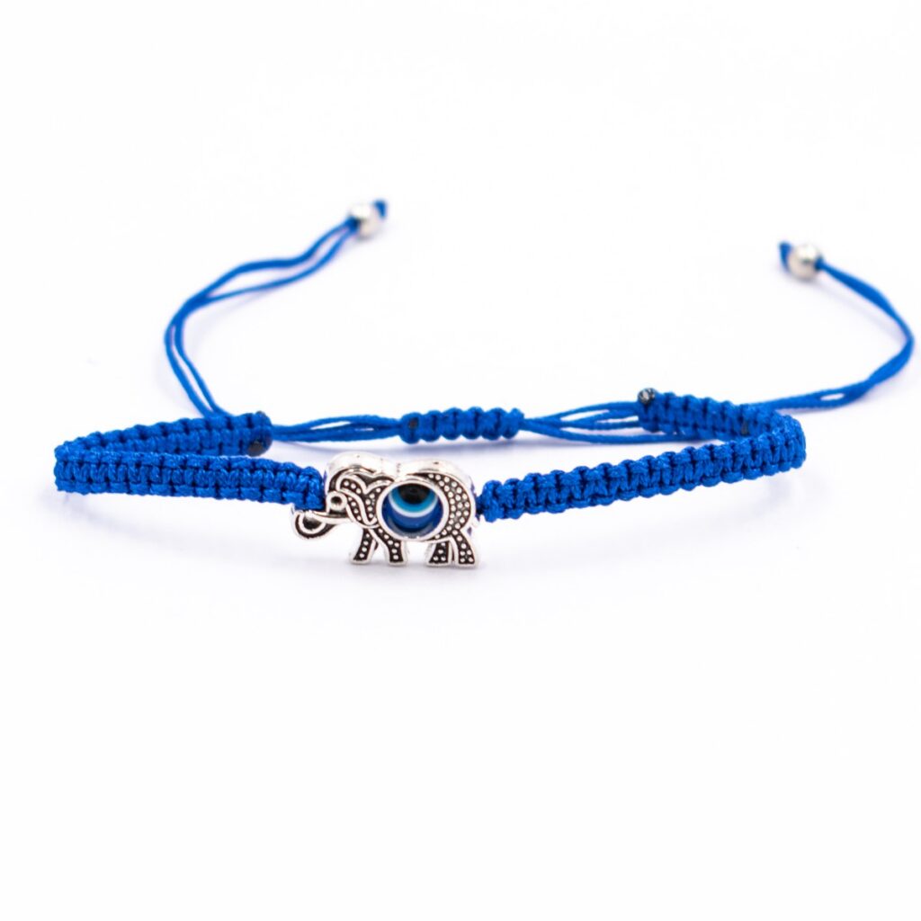 Alláhovo oko (Evil Eye) - slon - modrý náramek se shamballa zapínáním AL18