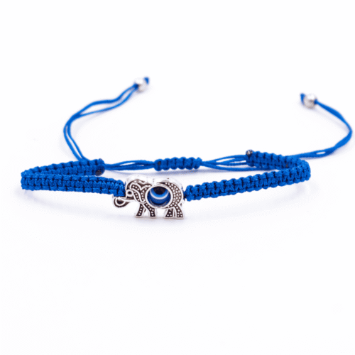 Alláhovo oko (Evil Eye) - slon - modrý náramek se shamballa zapínáním AL18