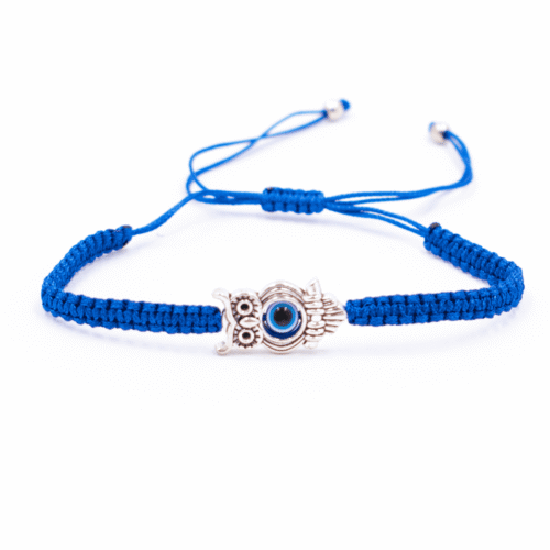 Alláhovo oko (Evil Eye) - sova - modrý náramek se shamballa zapínáním AL16