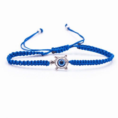 Alláhovo oko (Evil Eye) - želva - modrý náramek se shamballa zapínáním AL15