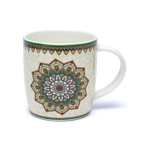 Hrnek se sítkem - Mandala zelená - porcelán