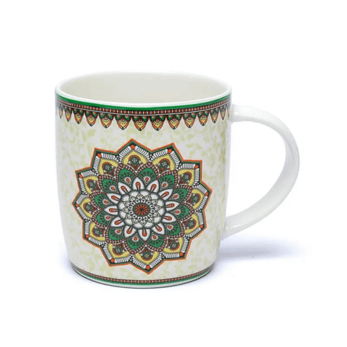 Hrnek se sítkem - Mandala zelená - porcelán