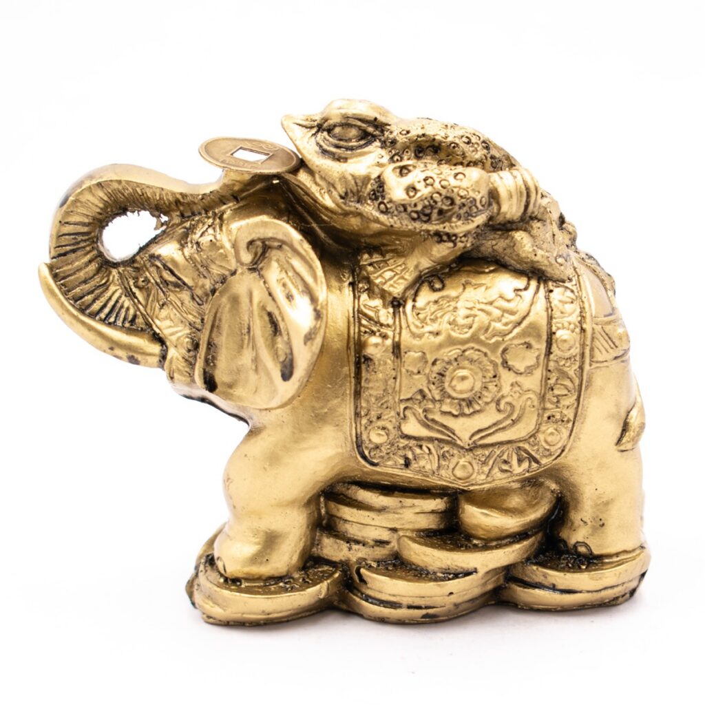 Třínohá žába na slonovi - soška Feng shui DR24