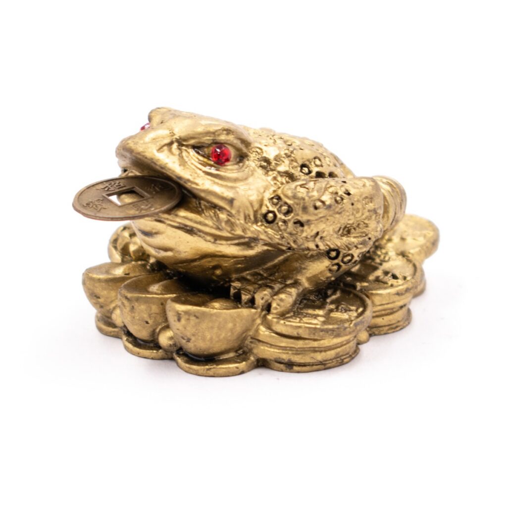 Třínohá žába - soška Feng shui - zlatá barva DR29
