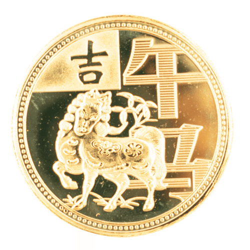 Kůň - čínský lunární kalendář - mince - zlatá barva