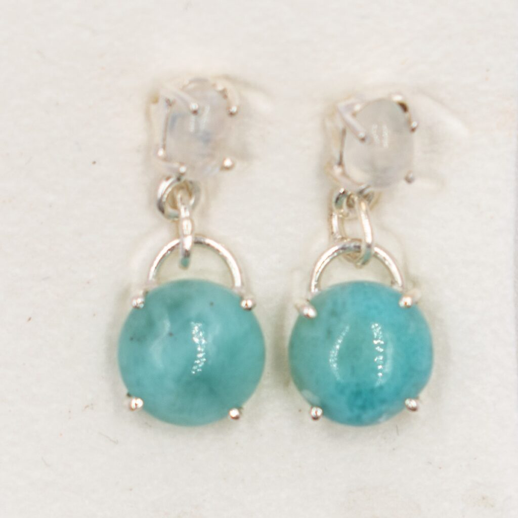 Larimar a měsíční kámen - stříbrné náušnice LN10