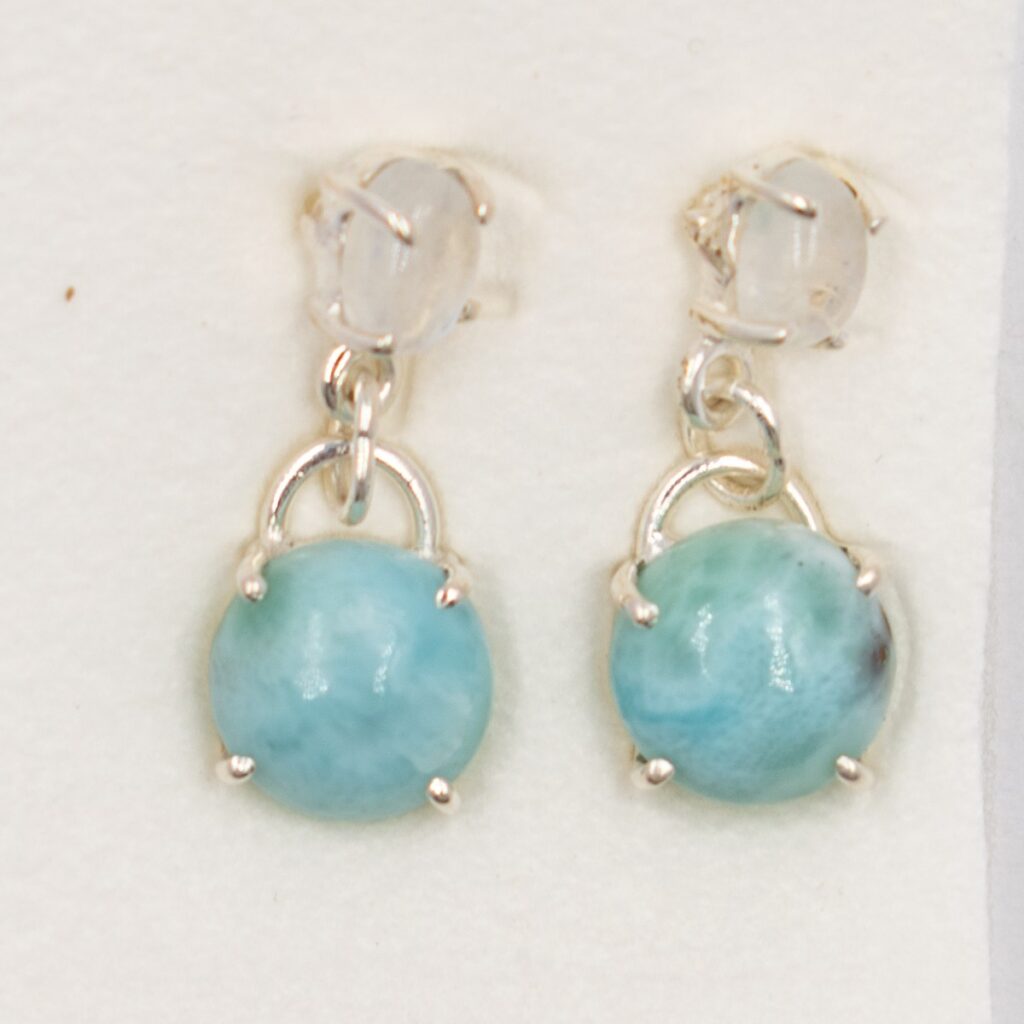 Larimar a měsíční kámen - stříbrné náušnice LN11