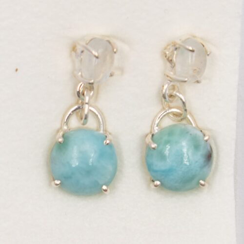Larimar a měsíční kámen - stříbrné náušnice LN11