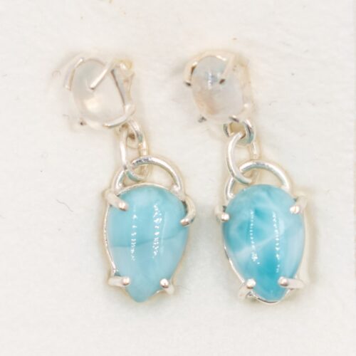 Larimar a měsíční kámen - stříbrné náušnice LN12