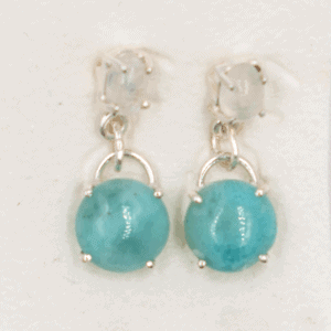 Larimar a měsíční kámen - stříbrné náušnice LN10