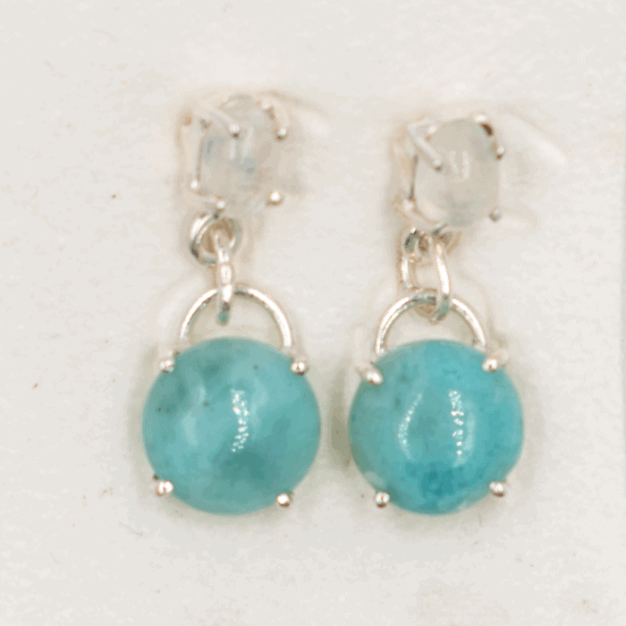 Larimar a měsíční kámen - stříbrné náušnice LN10