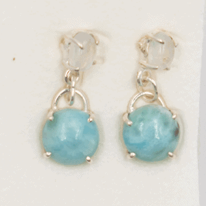 Larimar a měsíční kámen - stříbrné náušnice LN11