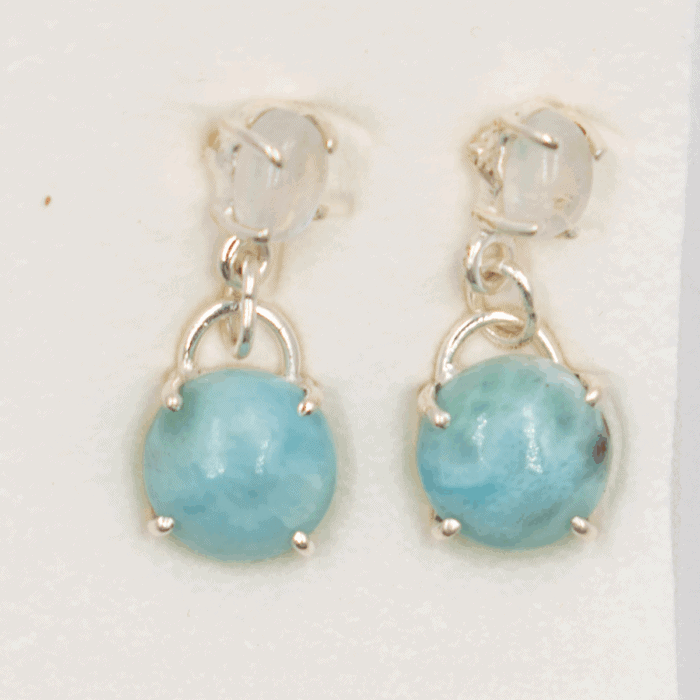 Larimar a měsíční kámen - stříbrné náušnice LN11