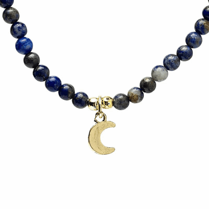 Lapis Lazuli s přívěskem měsíce - náhrdelník kulička