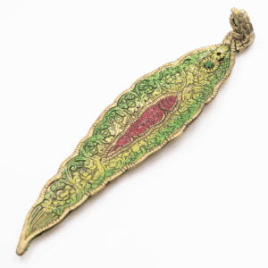 Óm - kovový stojánek na vonné tyčinky - feng shui - zelený