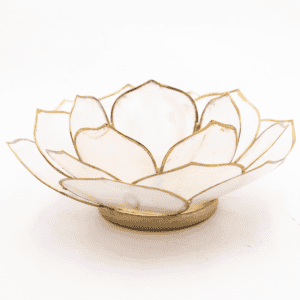 Lotosový květ - bílý se zlatým okrajem - Svícen - VADA VAD703