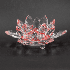 Svícen - lotosový květ z křišťálového skla - Feng shui - červený