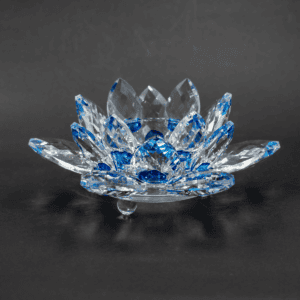 Svícen - lotosový květ z křišťálového skla - Feng shui - modrý