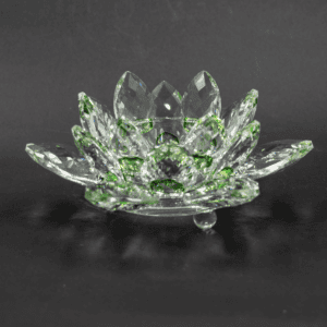 Svícen - lotosový květ z křišťálového skla - Feng shui - zelený