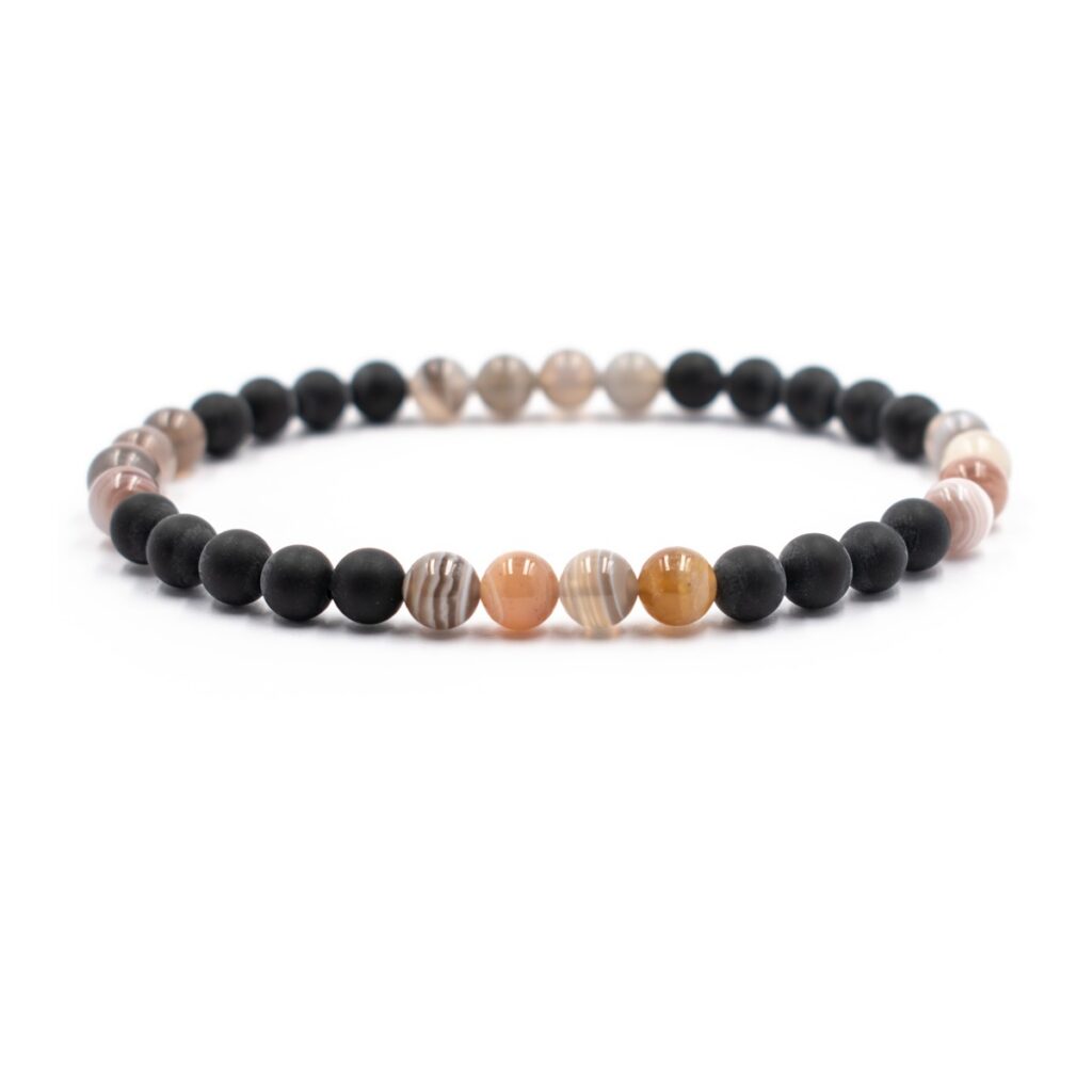 Achát Botswana a onyx - náramek pánský kulička