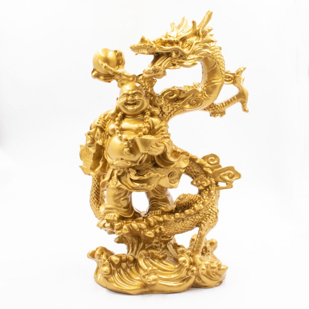 Buddha bohatství a drak - soška Feng shui