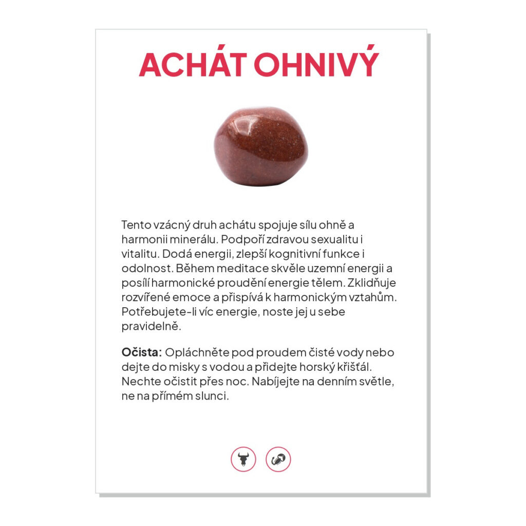 Achát ohnivý - kartička