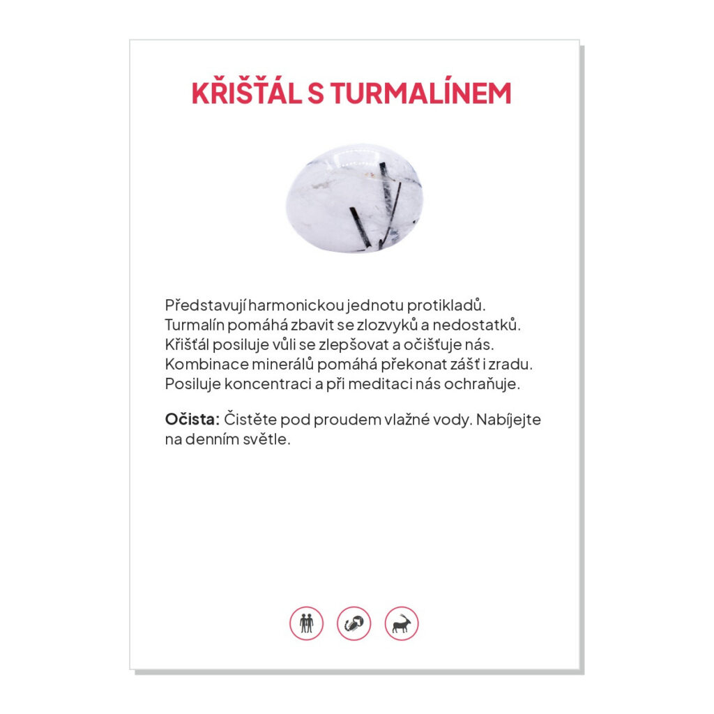 Křišťál s turmalínem - kartička
